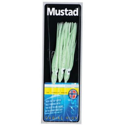 Mustad Green Glow Squid H6/0 ML60LB Rigs - Pack Of 10